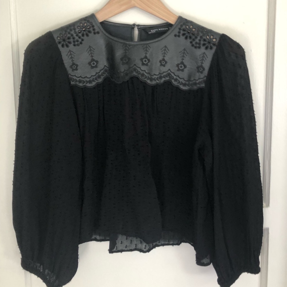 Zara top with faux leather detail